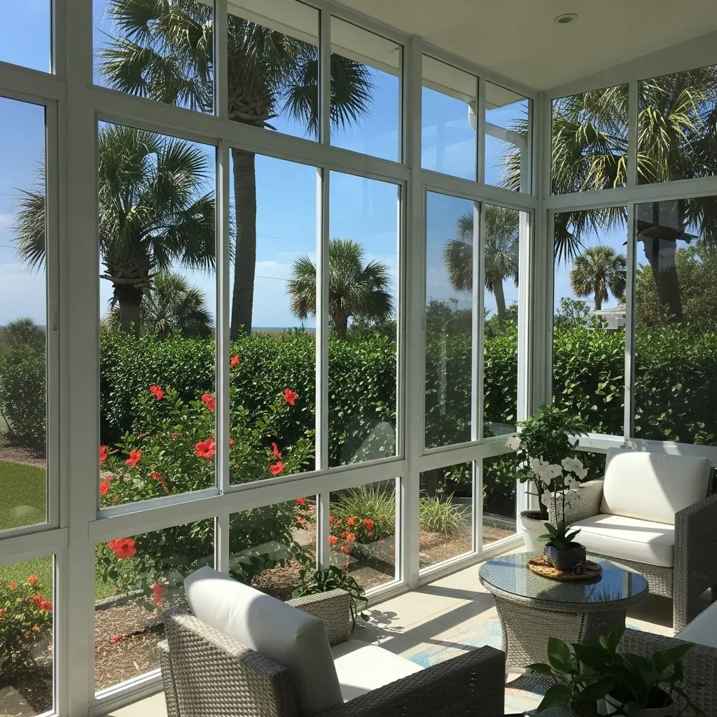bright lanai enclosure with repaired glass and screen panels in Winter Park, FL