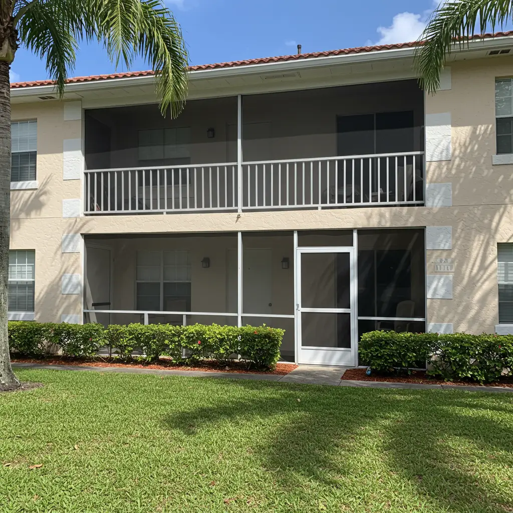 apartment patio with screened balcony and repaired screen door in Winter Park, FL