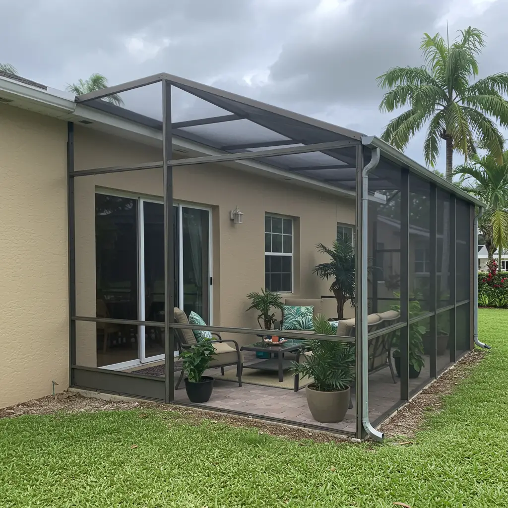 Screened patio enclosure replacement with aluminum frame and outdoor seating in Winter Park, FL